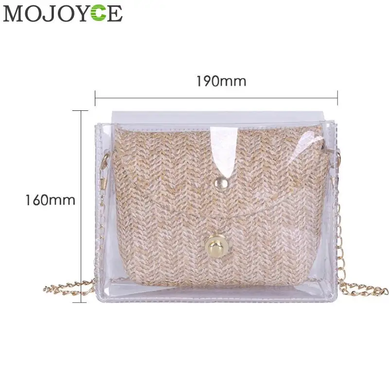 2pcs/set Handbag Transparent Women Hand Bags Chain Straw bag Lady Travel Beach Shoulder Cross Body Bag Holiday