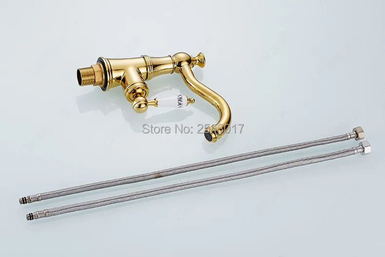Поворотный Смеситель для ванной комнаты золотистого цвета с креплением на