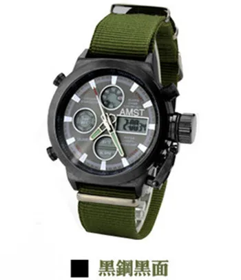 Black steel black AMST, военные часы для дайвинга, 50 м, нейлоновый и кожаный ремешок, светодиодный, мужские часы, лучший бренд, Роскошные Кварцевые часы, reloj hombre, Relogio Masculino - Цвет: Black steel black