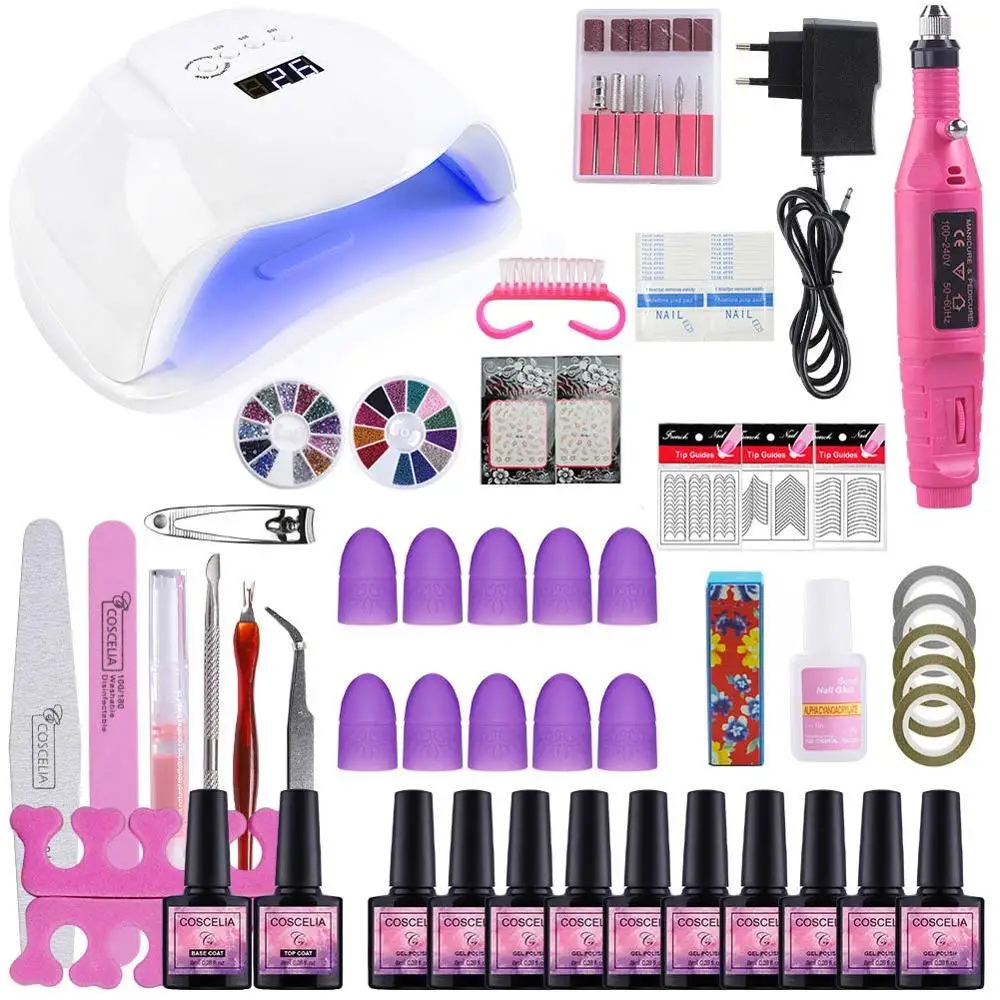 54W Nail Kit COSCELIA маникюрный набор Гель-лак для ногтей Набор для маникюра Гель-лак для ногтей УФ лампа Сушилка для ногтей инструменты для маникюра Набор инструментов - Цвет: 54W Nail Kit