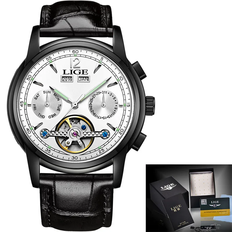 9803 H Relogio masculino мужские часы Топ бренд Luxruy LIGE автоматические часы мужские водонепроницаемые спортивные часы мужские кожаные деловые наручные часы - Цвет: 9803 H