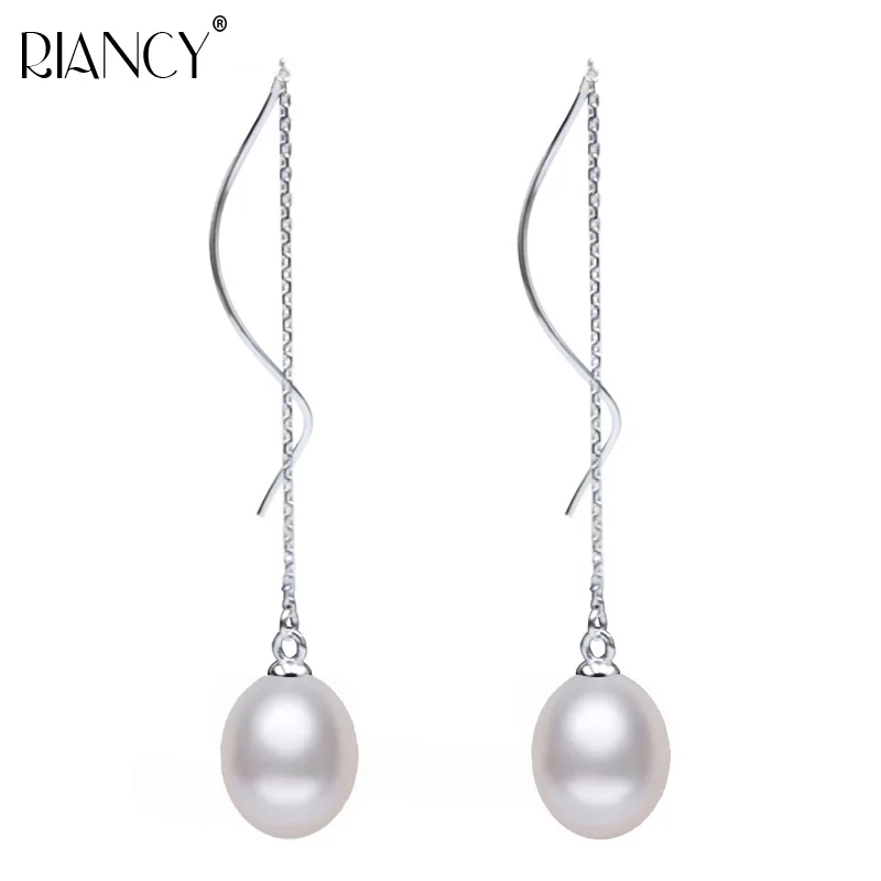Fashion High quality Natural freshwater white Pearl Earring 925 sterling silver Long Ear line For women Girl party gift | Украшения и