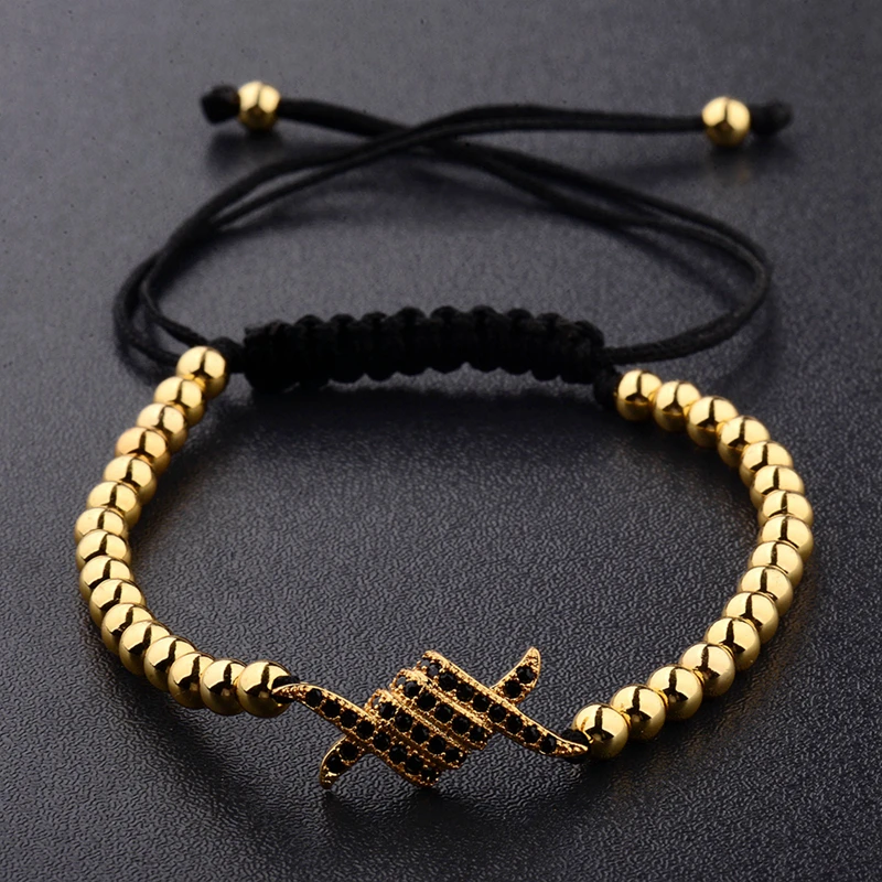 Amader Macrame подвески в форме руки для мужчин циркониевый браслет 4 мм круглые бусины