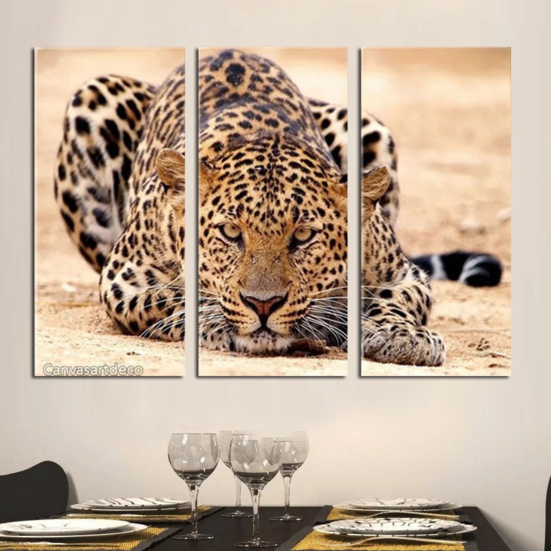 Огромный 3 панельный современный удивительный животное &quotЛеопард&quot для