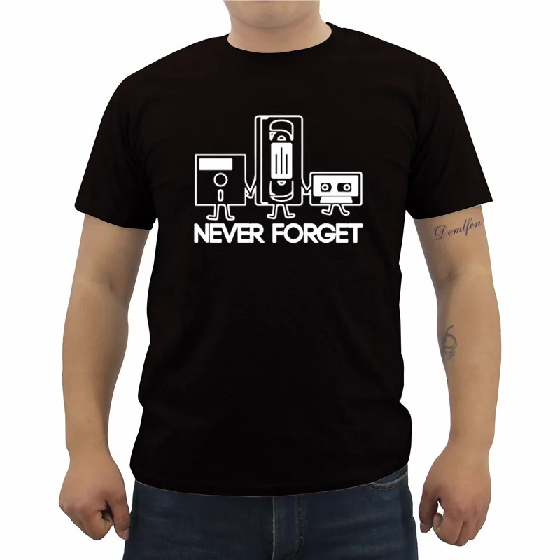 Модная Мужская хлопковая футболка с коротким рукавом Never Forget Floppy Disc VHS Cassette Tech Geek