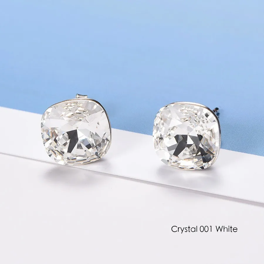 CRYSTAL 001 Crystals From Swarovski Stud Earrings For Women New Fashion Sterling silver Earrings Piercing Earring Elegant Wedding Jewelry - Окраска металла: CRYSTAL 001