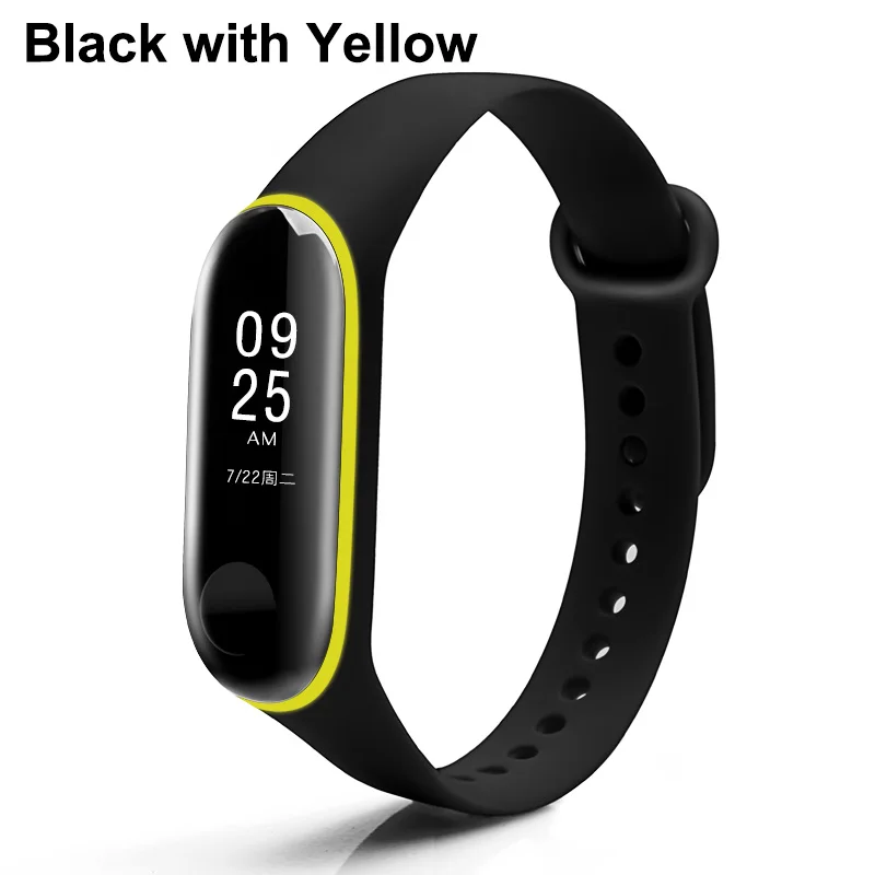 Black with yellow Новое поступление BOORUI, цветной ремешок для mi band 3, аксессуары для mi 3, сменный ремешок для xiaomi mi 3, умные браслеты - Цвет: Black with yellow