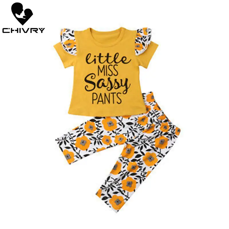 

2Pcs Newborn Kids Baby Girl Short Sleeve O-neck Tops T-Shirt with Floral Long Pants Outfits Clothes Summer Baby Clothes Set