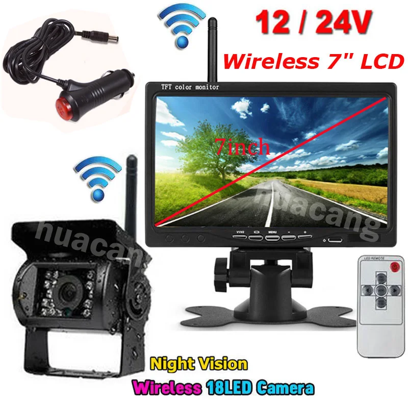 12В 24В беспроводной 7 &quotHD TFT LCD монитор + камера заднего вида автомобиля