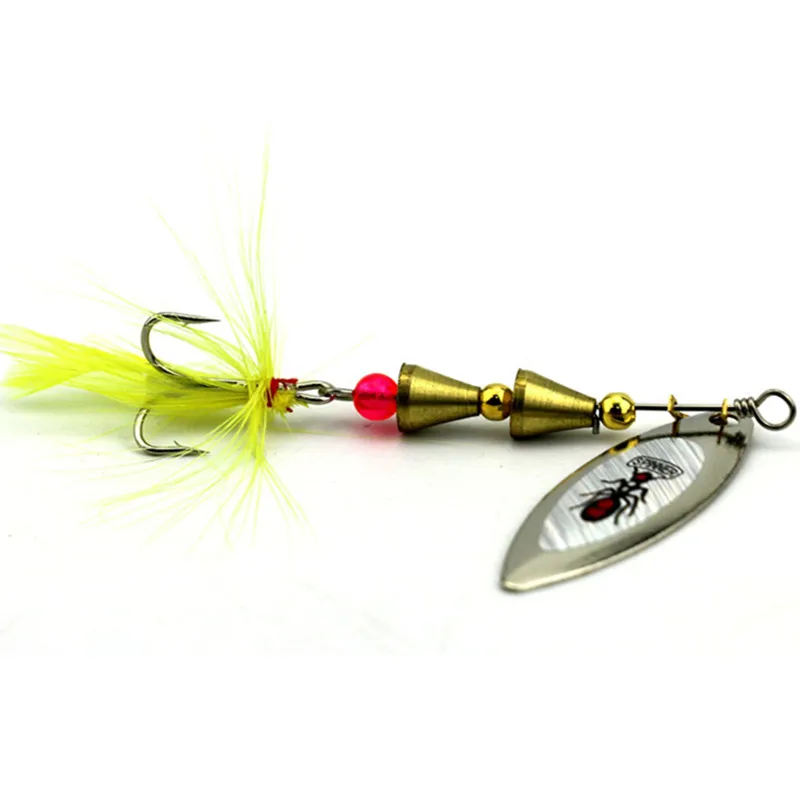 KKWEZVA 5PCS 5.5G 7CM feather Strong noise Insect pattern Fishing bait Tackle Spoon Lures Metal Lure | Спорт и развлечения