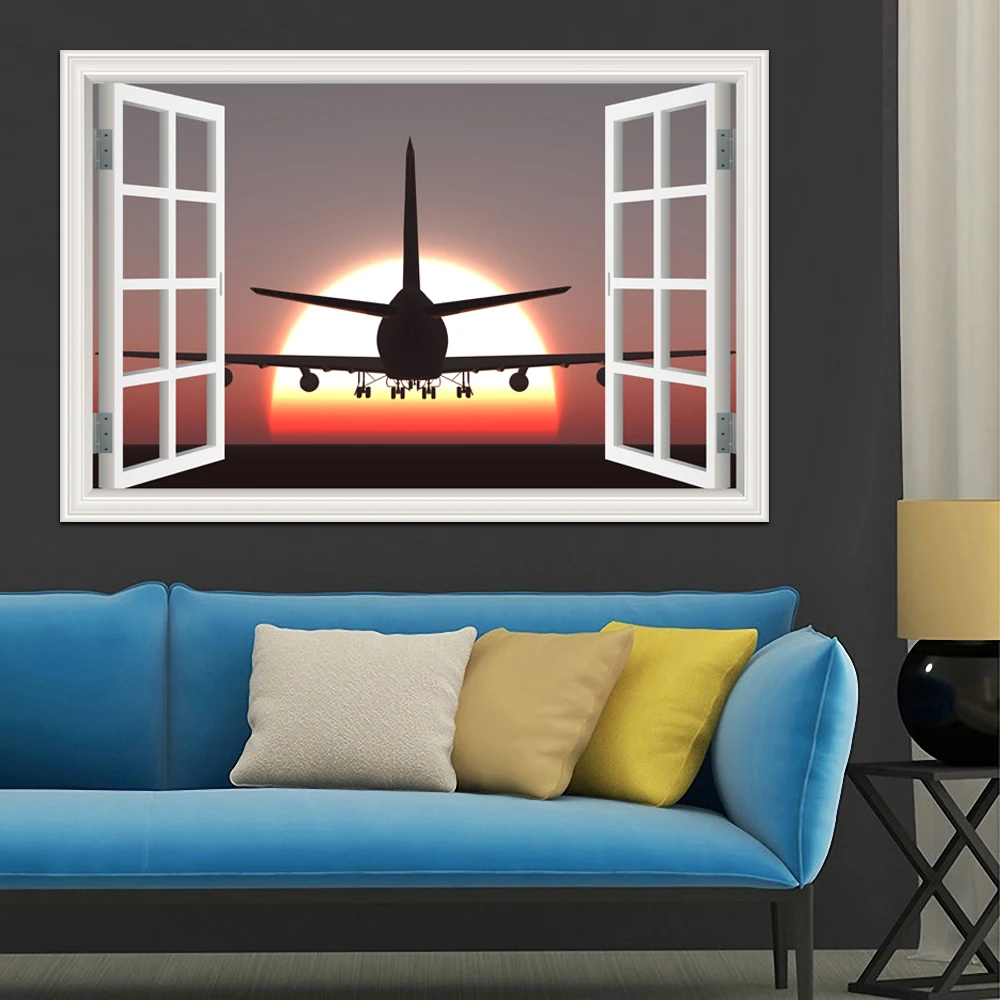 3D обои с окном просмотра самолета съемная настенная наклейка настенное