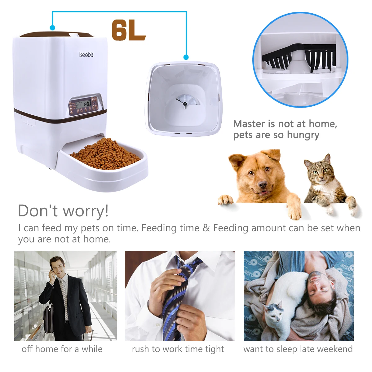 

Iseebiz Automatic Pet Feeder 6L Dog Cat Feeder with Voice Recording LCD Screen Bowls For Food Dispenser 4 times in 1 Day