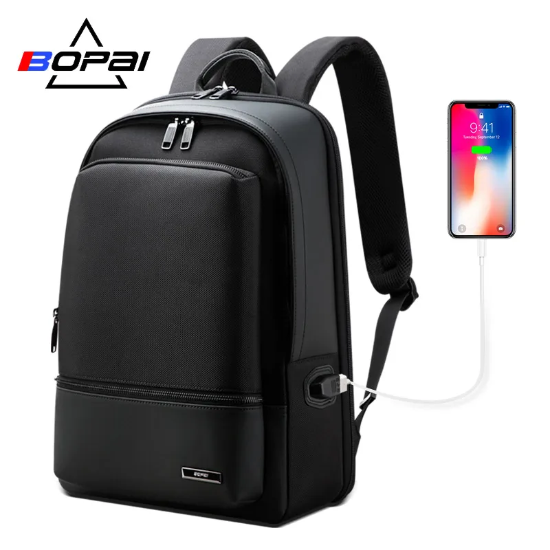 BOPAI Водонепроницаемый черный рюкзак большой емкости Anti Theft Back Pack USB для мужчин