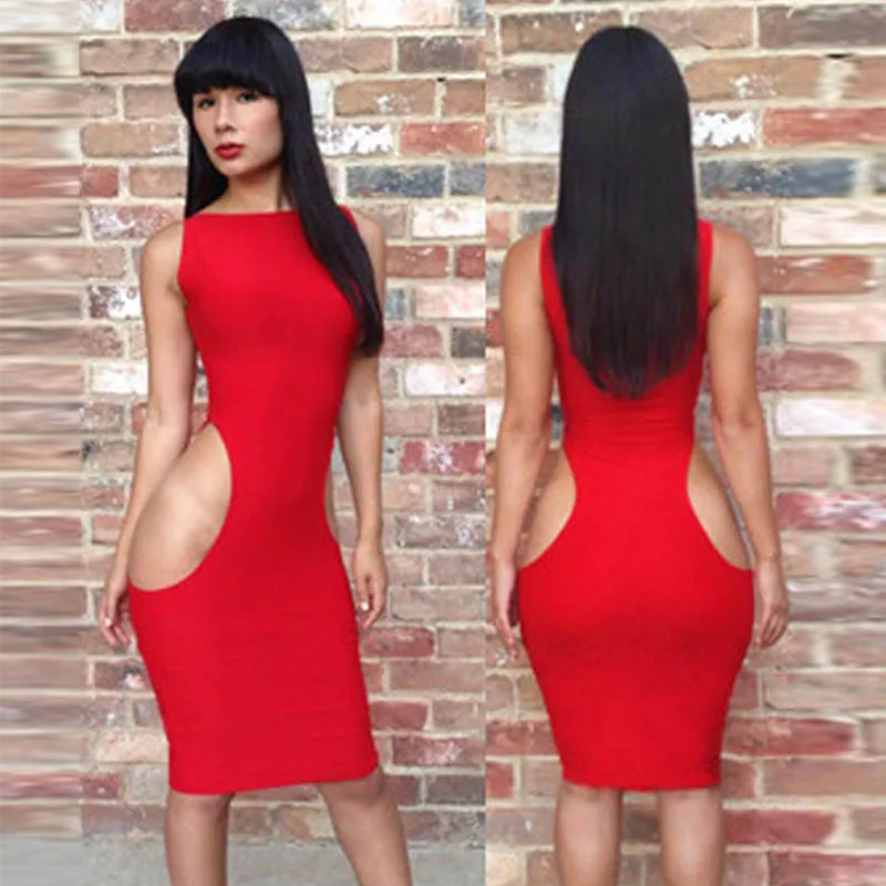 Сексуальное облегающее платье-футляр с вырезами черное красное женское летнее