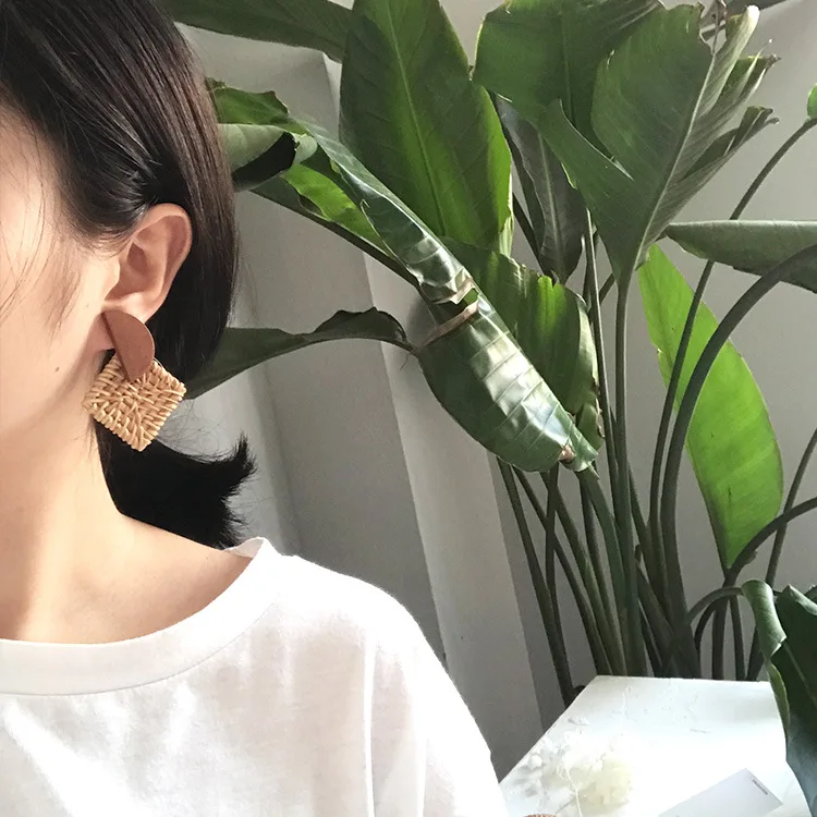 Женские винтажные серьги подвески из ротанга богемные ручной работы смолы вечерние ювелирные изделия