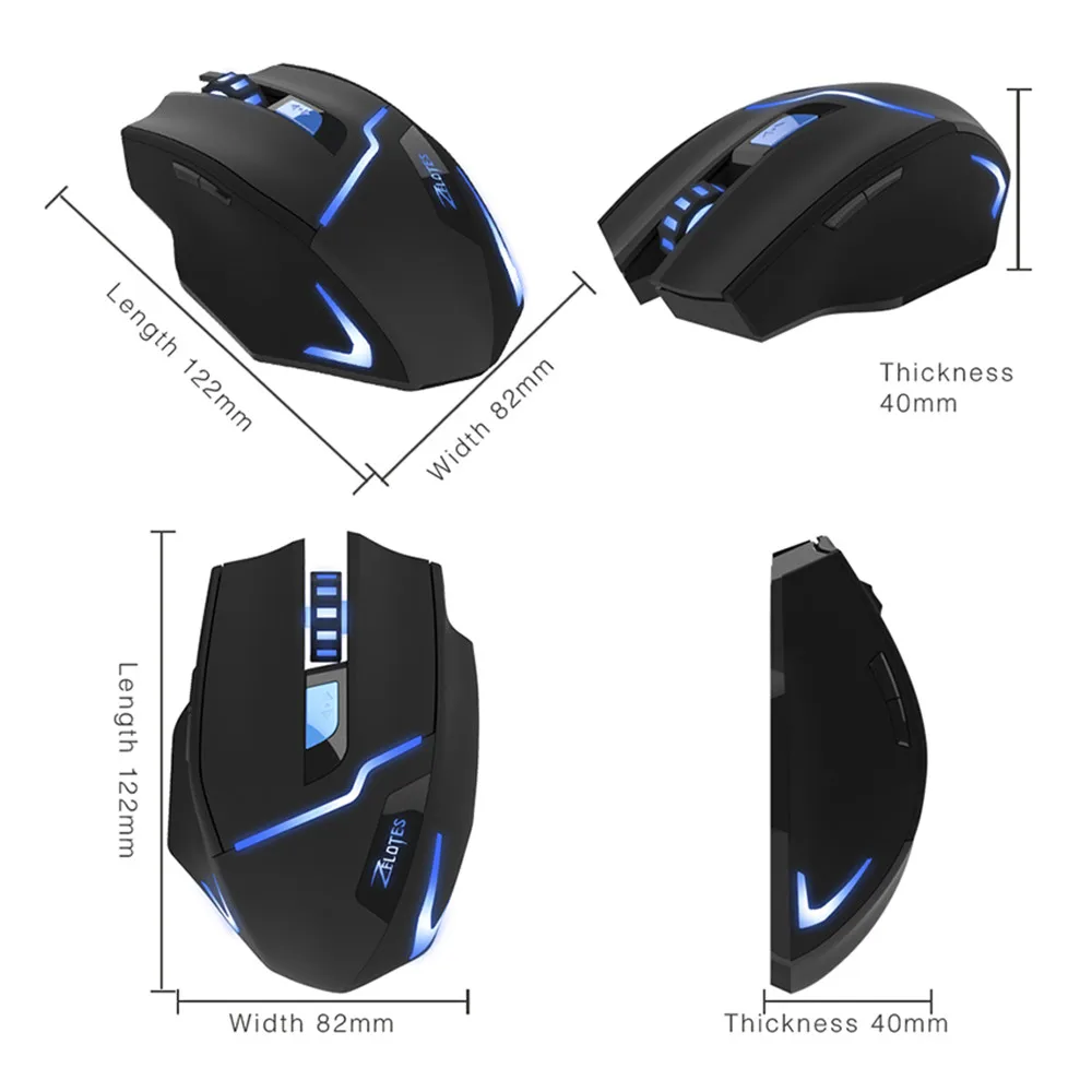 ZELOTES F16, беспроводная мышь, игровые мыши, 2,4 ГГц, оптические, 2400 dpi, офисные игровые мыши с usb-приемником для компьютера, ПК, ноутбука
