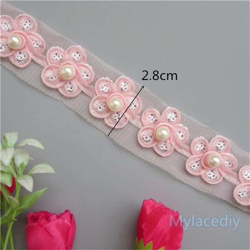 1 Yard 28mm Pearl Net Sakura Flower Lace Edge Trim Ribbon Fabric Embroidered Applique Sewing Craft Crochet Wedding Dress Clothes | Дом и сад