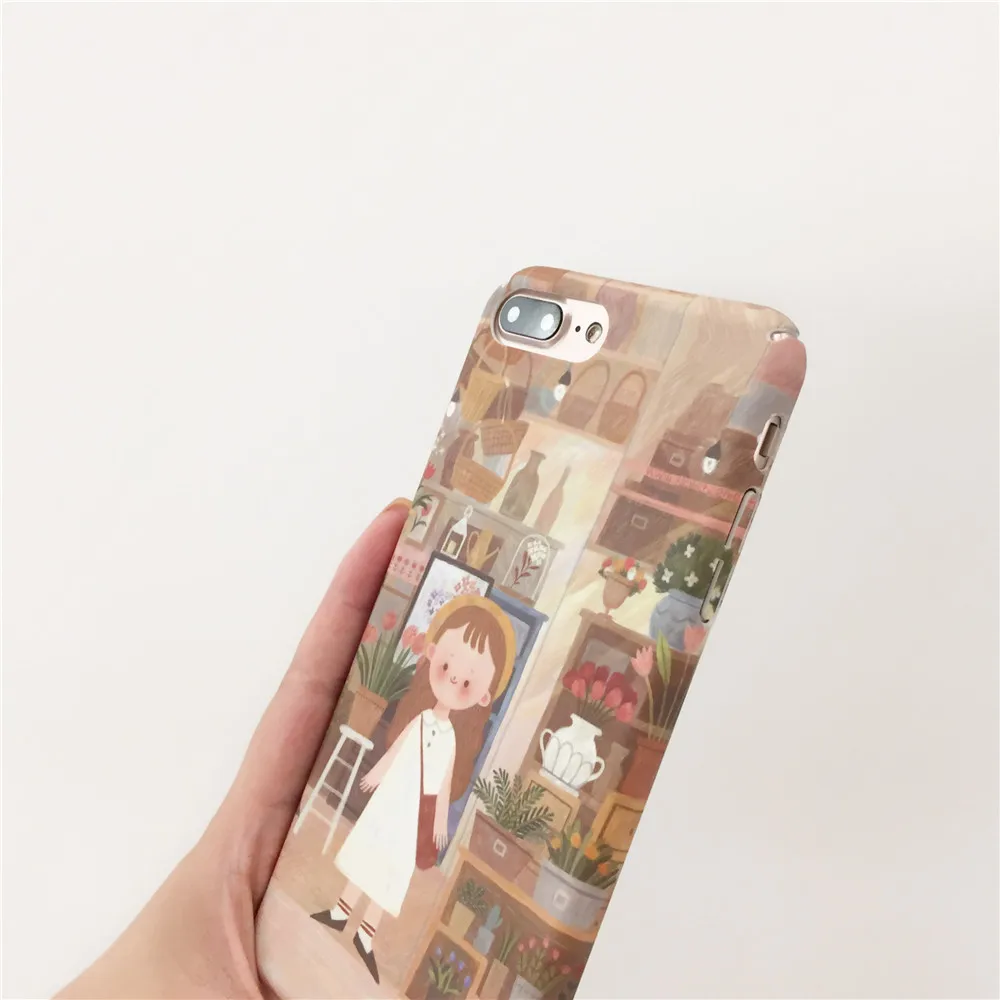Retro Oil Painting Girl Flower Shop Phone Case For OPPO R9 R9s R11 R11s Plus R15 Pro A57 A59 A83 A77 A79 A5 Matte Hard PC Covers |