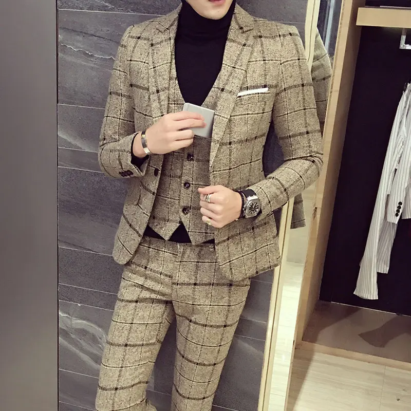 Мужской Клетчатый костюм Trajes de Novio Hombre мужской Homme Mariage Terno Masculino мужские клетчатые