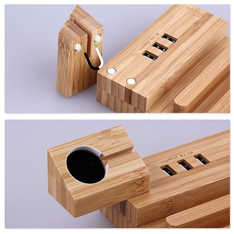 Дерево рабочего настольный держатель телефона станция зарядное устройство для