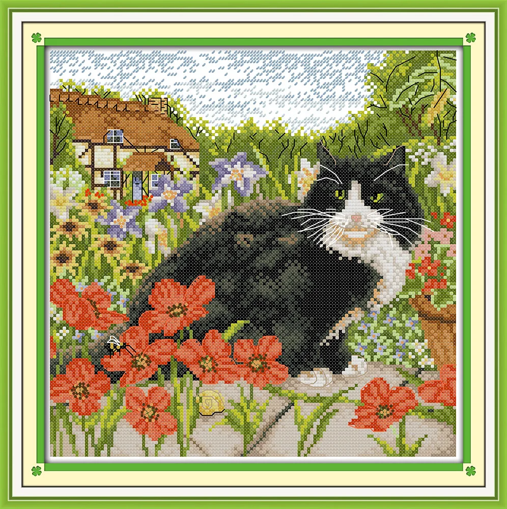 Черная кошка и Мака с напечатаным холстом DMC Вышивка крестиком Наборы вышивания