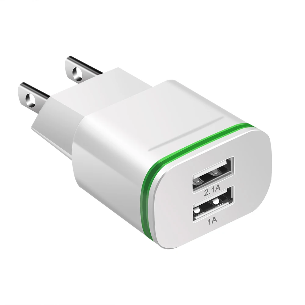 Зарядное устройство для мобильного телефона s 5V2A для Apple iphone 7 8 samsung eu us plug 2 порта светодиодный usb-адаптер для huawei xiaomi зарядное устройство - Тип штекера: US White-green 2port