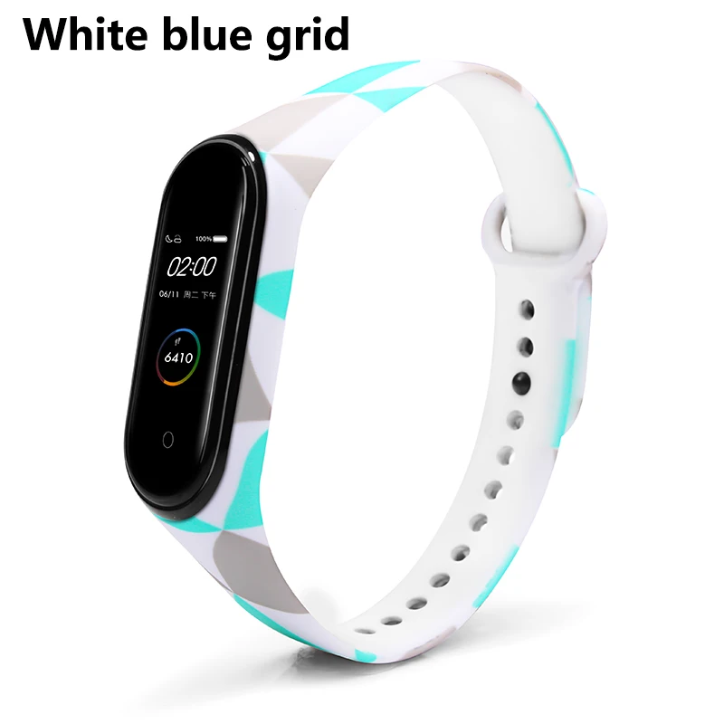 White blue grid BOORUI новейший mi band 4 ремешок водонепроницаемый силиконовый ремень с цветами mi band 4 аксессуары сменный ремешок для xiaomi mi 4 - Цвет: White blue grid