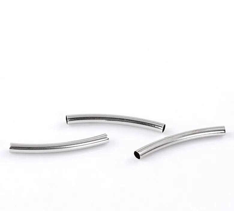 Doreen Box Горячие разделители бусины изогнутая трубка серебряного цвета Гладкий 39x4