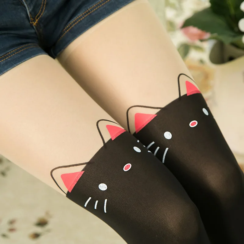 Милые колготки для новорожденных с рисунком кота из мультфильма мягкие до колена