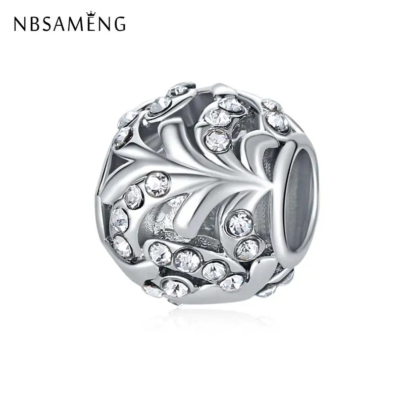 

Free Shipping Silver Plated Beads Charm Vintage Crystal Flower Charms Fit Original Bracelet Women DIY Jeweley