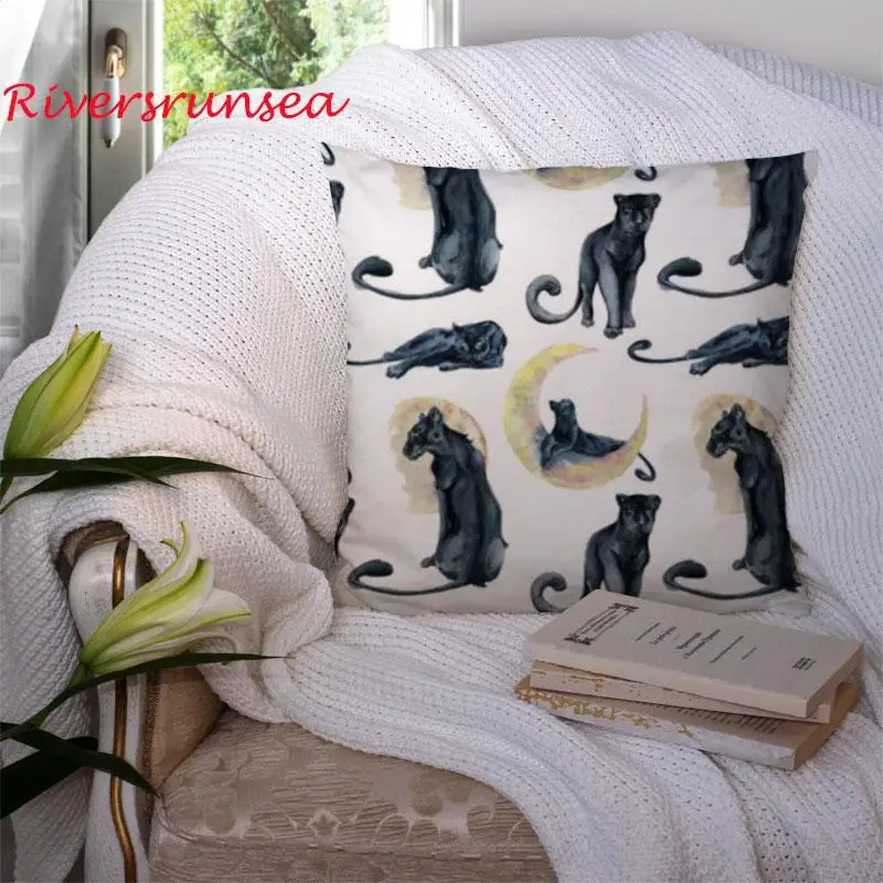 Черная пантера Подушка Садовый цветок зеленые листья растения Almohadas Decorativas