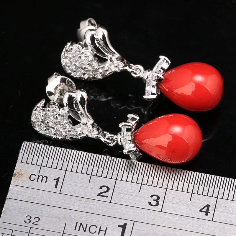Ослепительно красный коралл белый кубического циркония камни 925 серебро Модные