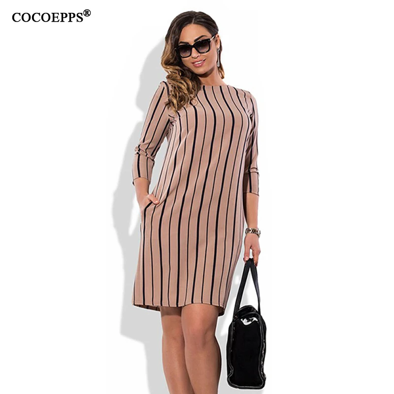 Женское платье в полоску COCOEPPS Повседневное большого размера для работы и офиса