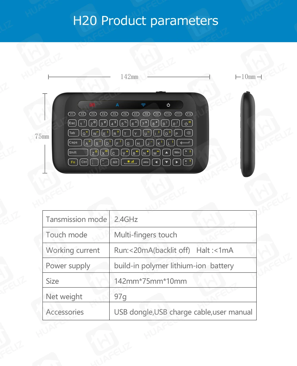 Клавиатура H20 мини Blacklight Беспроводная клавиатура новая modelTouchpad Air mouse ИК-пульт дистанционного управления для Andorid BOX Box BOX tv