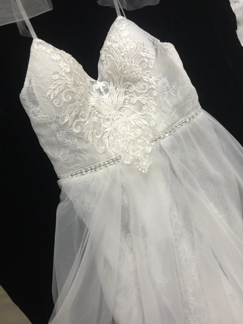 Vestido de festa, высококачественное свадебное платье es, шикарное свадебное платье с v-образным вырезом на бретелях, расшитое бисером, из тюля, свадебное платье в стиле бохо