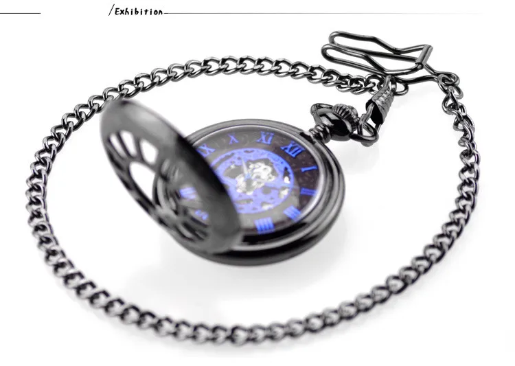 Пистолет черный скелет механический ручной Ветер Карманный Брелок часы