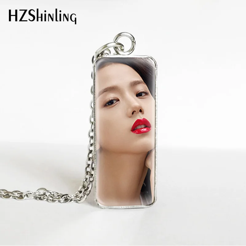 4 Hot Kpop Group Blackpink Lisa Rose Jennie Jisoo Rectangle Necklace Glass Cabochon Pendant Rectangle Necklace Jewelry Gifts - Окраска металла: 4
