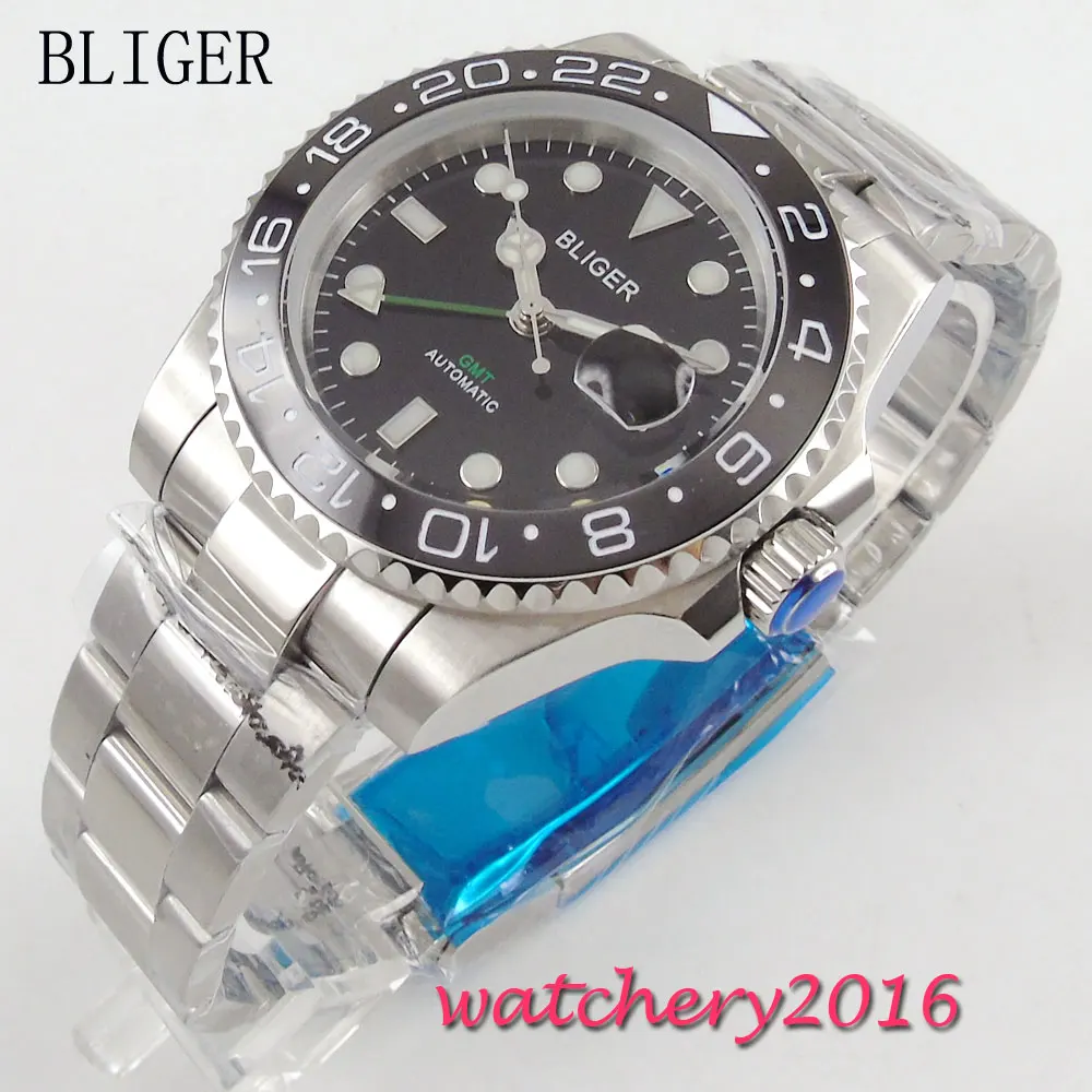 40 мм черный циферблат с керамическим ободком регулировкой даты светящиеся