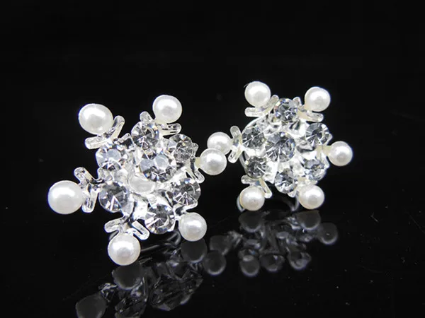 100 Pcs New bride wedding hair accessories,crystal pearl screw clamp, Snowflake women hair styling barrettes,White Pearl Crystal
