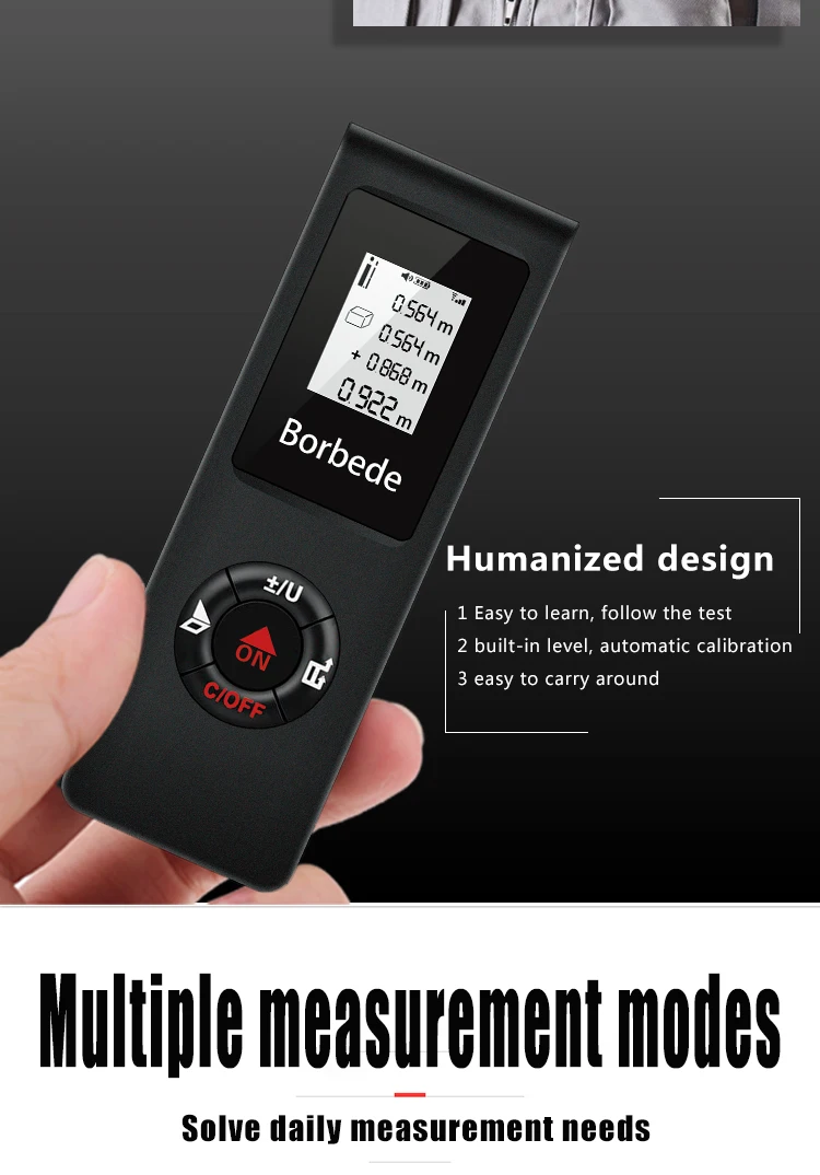Borbede мини лазерный дальномер 40 м USB Перезаряжаемый дальномер Лазерная Лента лазерный измерительный прибор