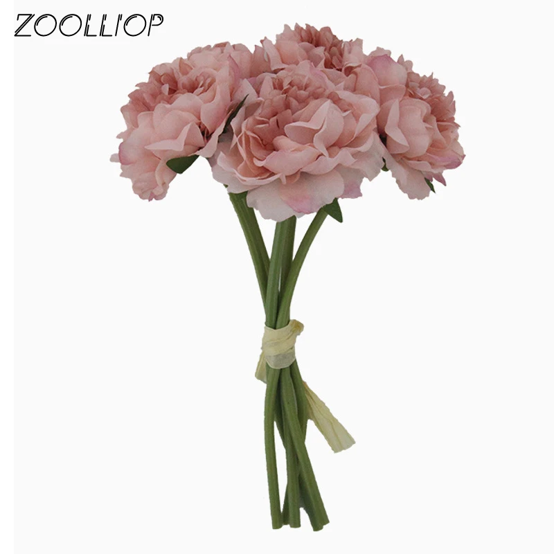 Artificial Flowers Peony Bouquet for Wedding Decoration 5 Heads Peonies Fake Home Decor Silk Hydrangeas Cheap Flower | Дом и сад
