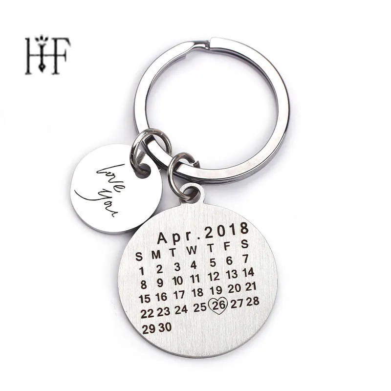 

New Drop Shipping Custom Fashion Keyring Keychain Calendar llaveros Couple Key Chain Boyfriend Girlfriend Jewelry Lover Gift