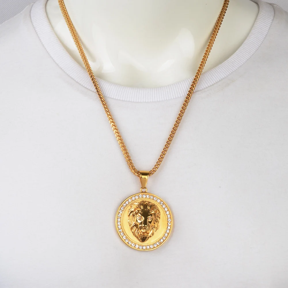 2019 Новый Goofan Hophop лев голова диск Кулон ожерелье из нержавеющей стали модные