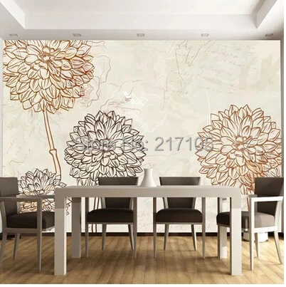 Бесплатная доставка Пользовательские обои теплых оттенков. Ретро цветок Papel де