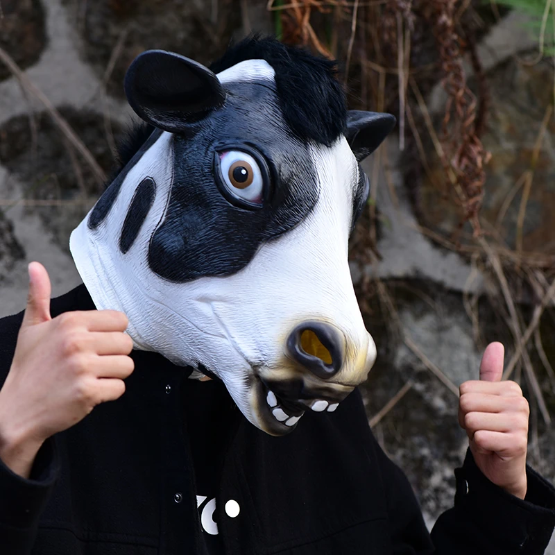 Латексная Маска на Хэллоуин из коровьего молока Забавные Маски унисекс в виде