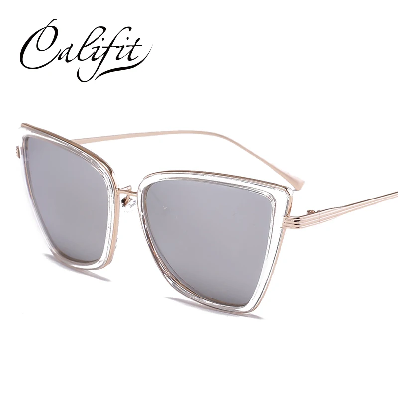 CALIFIT винтажные стеклянные новые элегантные солнцезащитные очки «кошачий глаз» для женщин, черная оправа, солнцезащитные очки, женские градиентные линзы - Цвет линз: 003