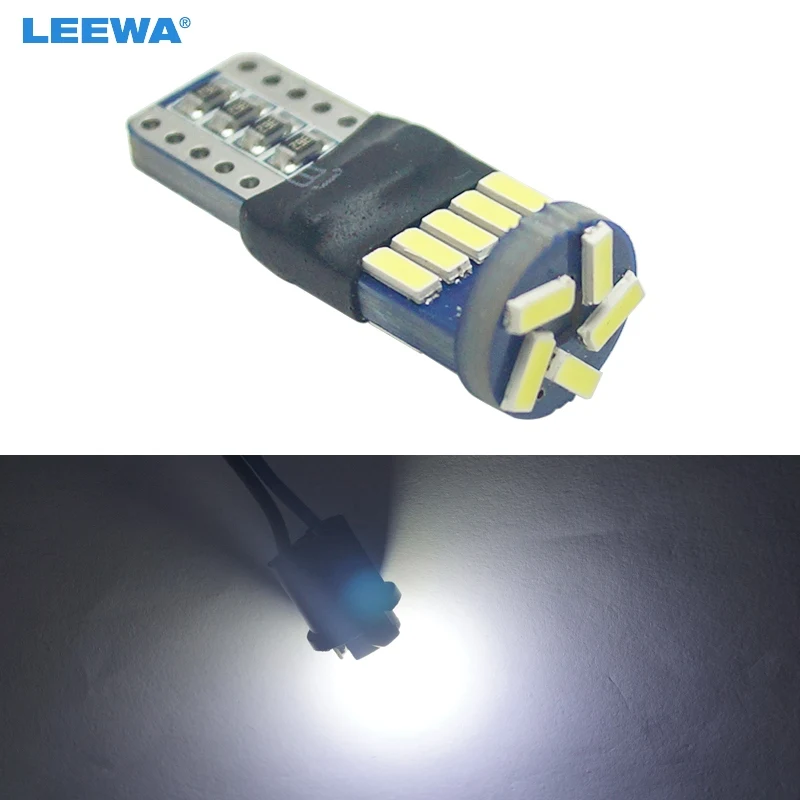 

LEEWA 2pcs DC12V~16V 6000~6500K White 15SMD 4014 T10 Wedge Lens LED Light Bulb With CANbus/Constant Current #CA4278