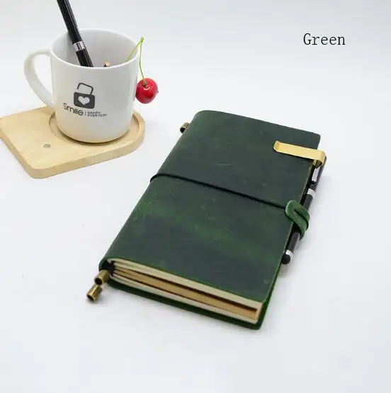 green Винтажный кожаный блокнот, спиральный блокнот из воловьей кожи, чехол для ноутбука, личный карманный блокнот для паспорта, ежедневник, блокнот - Цвет: green