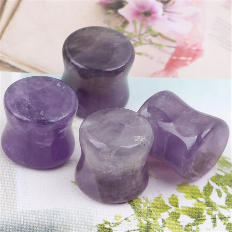 New Purple Natural Stone Flesh Tunnel Gauge Ear Plugs Stretcher Expander Earrings Body Piercing Screw Fashion Punk Jewelry | Украшения и