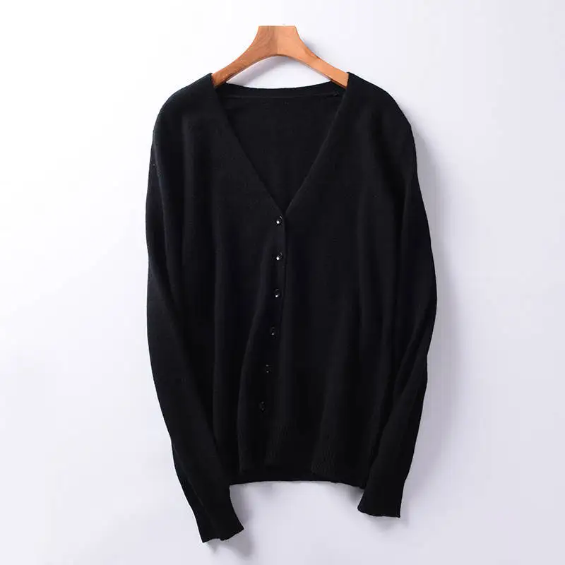 Vneck black Кашемировый свитер для женщин зима и Весна О-образный вырез высокое качество кардиганы для женщин Горячая распродажа чистый кашемир вязанная верхняя одежда - Цвет: Vneck black